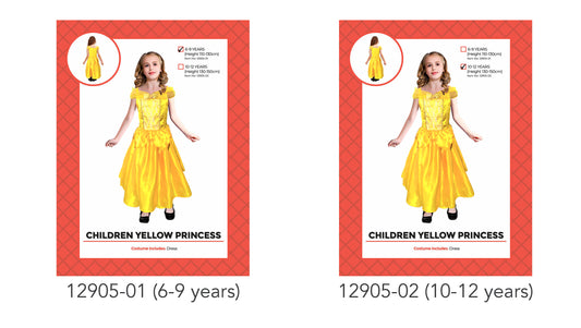 Children Yellow Princess Costume - 10-12 Years