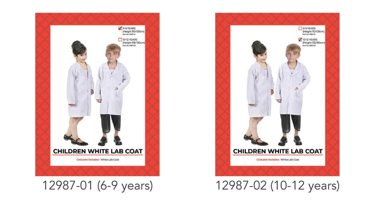 Children White Lab Coat Costume - 6-9 Years