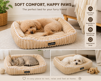RIBBED CHINCHILLA WALLED BED 60X50X18CM CAMEL