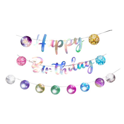 Disco Ball Happy Birthday Banner - Multicolor
