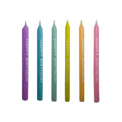 Pastel HAPPY BIRTHDAY Printed Candles - 12 Pack