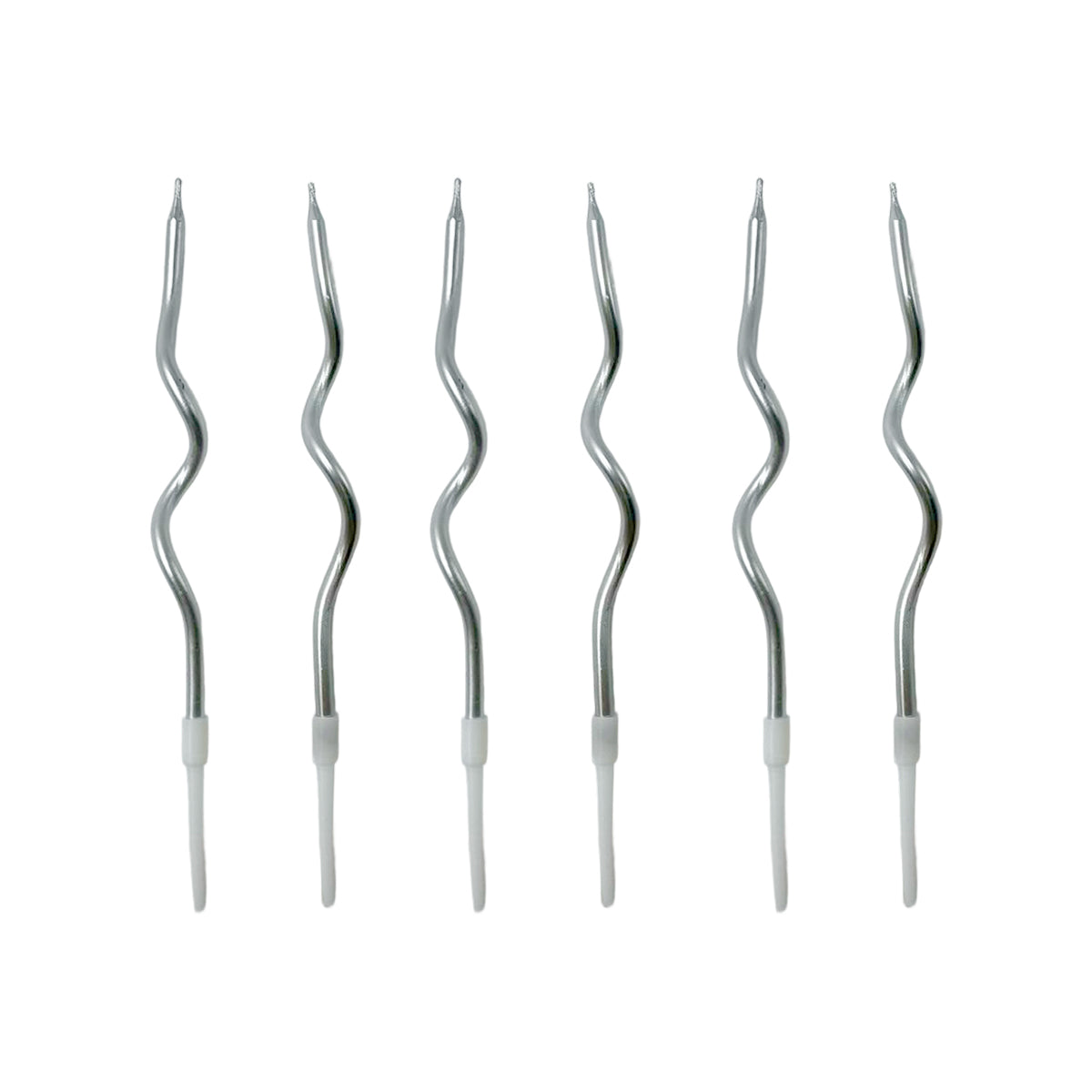 Metallic Silver Curved Candles - 6 Pack