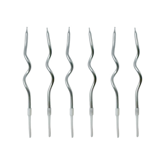 Metallic Silver Curved Candles - 6 Pack