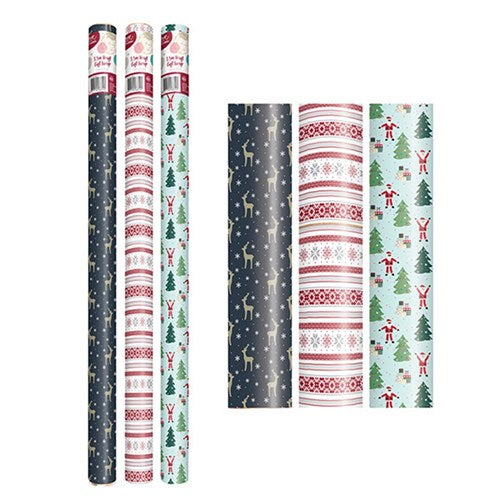 Wrap Paper Kraft Xmas w Foil 1.5Mx70cm 80gsm 38mm Core