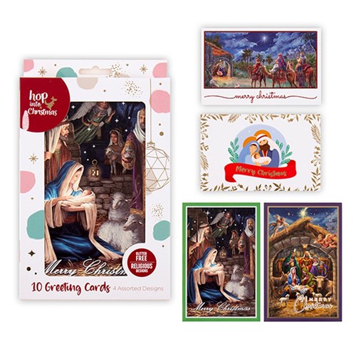 Cards Xmas Box 10 115x177mm Textured Foil Religious