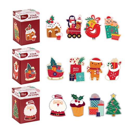 Cards Xmas Box 20 75x110mm Cut Out Cute