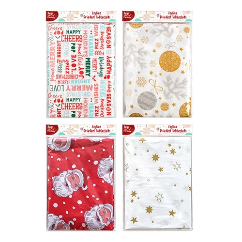 Tablecloth Xmas 150x270cm PEVA w Flannel Backing 4 Asstd