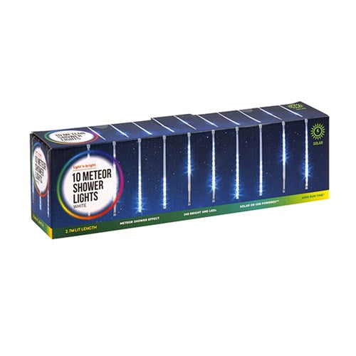 Lights Meteor Shower White 240 SMD Leds Solar/USB Pk10