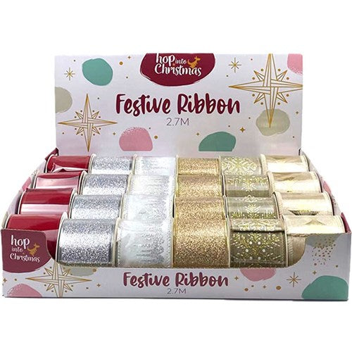 Ribbon Printed Xmas 2.7m 6 Asst