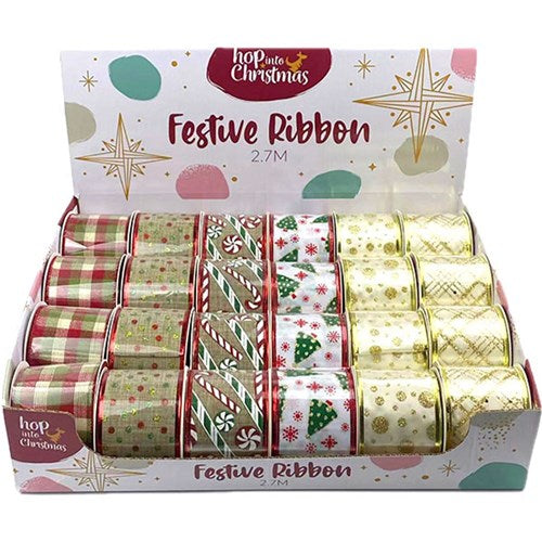 Ribbon Printed Xmas 2.7m 6 Asst