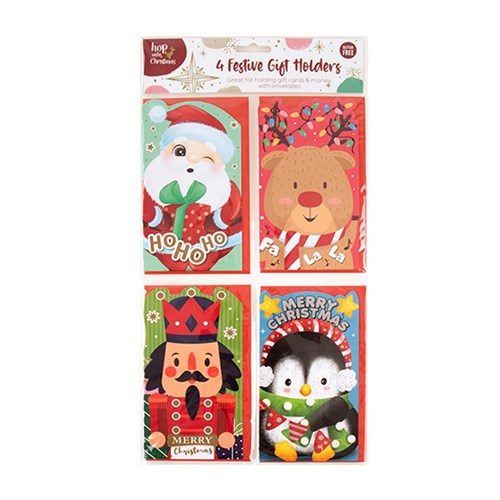 Holder Money Gift Card Xmas 4pk 16x9cm