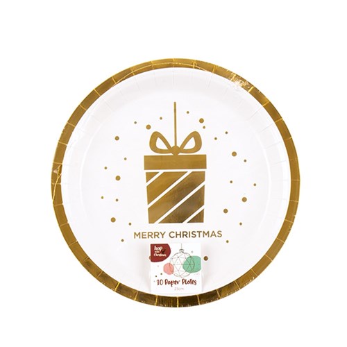 Paper Plate 230mm Xmas Gold Foil 10pk P6.7 FSC Mix 70%