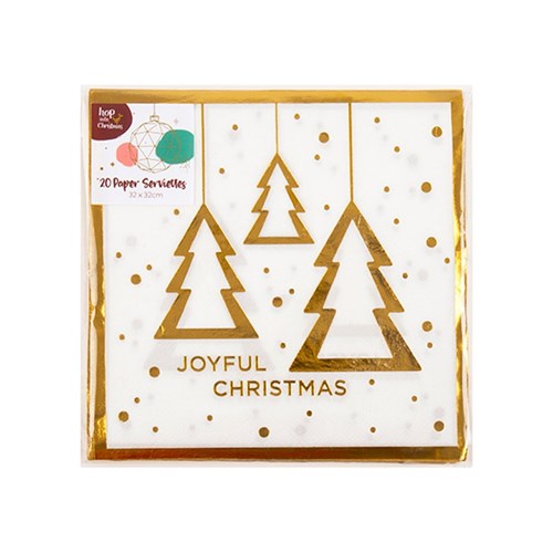 Paper Serviette Xmas Gold Foil 20pk P6.3 FSC Mix 70%