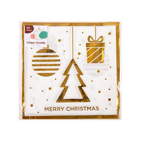 Paper Serviette Xmas Gold Foil 15pk P6.3 FSC Mix 70%
