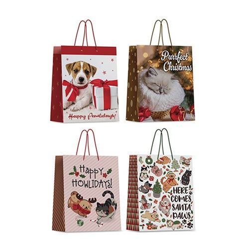 Gift Bag Xmas Pets 157gsm L w JHook 4 Asst Designs