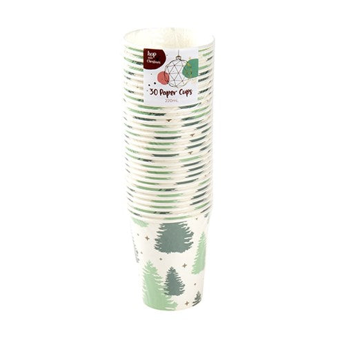 Paper Cups 220mL Xmas Printed 30pk P6.7 FSC Mix 70%