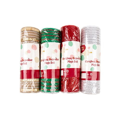 Decoration Xmas Table Mesh Roll 9M PDQ 4 Asst