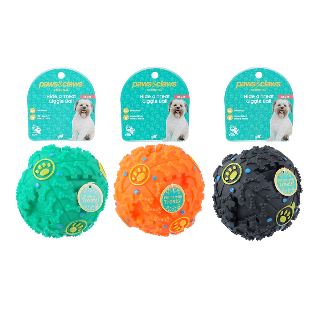 HIDE A TREAT GIGGLE BALL – PET TOY 11CM 3 ASSTD