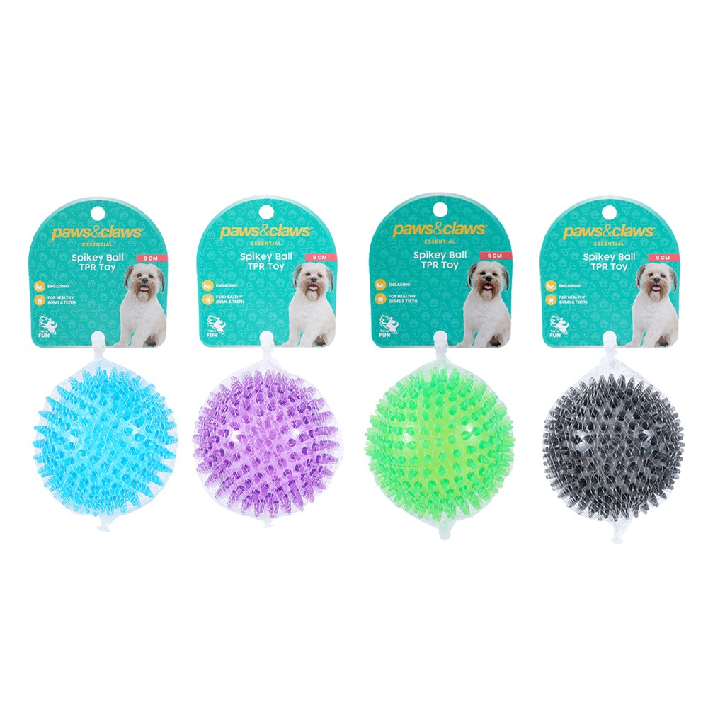 SPIKEY BALL TPR PET TOY – 9CM 4 ASSTD