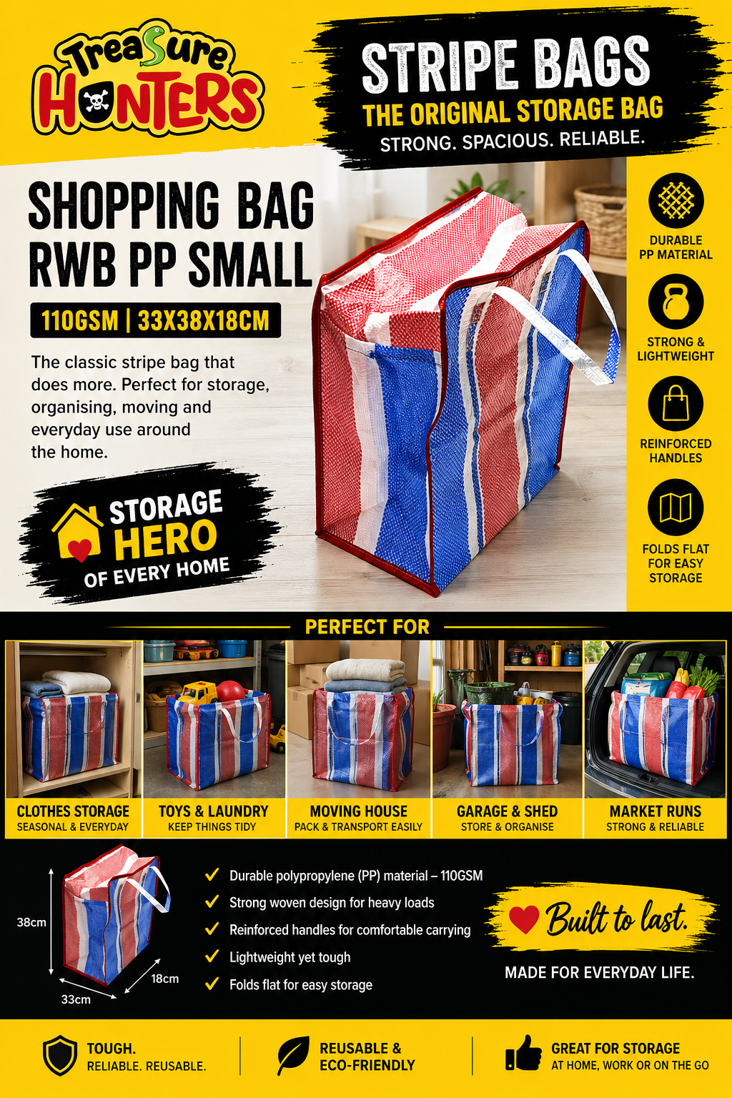 Shopping Bag RWB PP Small 110gsm 33x38x18cm