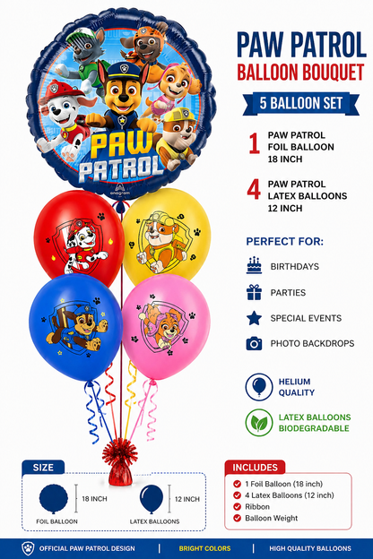 5PC CHARACTER BALLOONS HELIUM FILLED