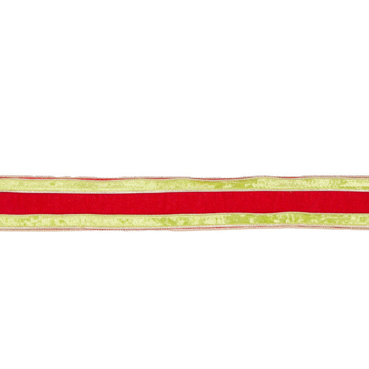 6.3cm Double Stripe Red And Gold Velvet Ribbon