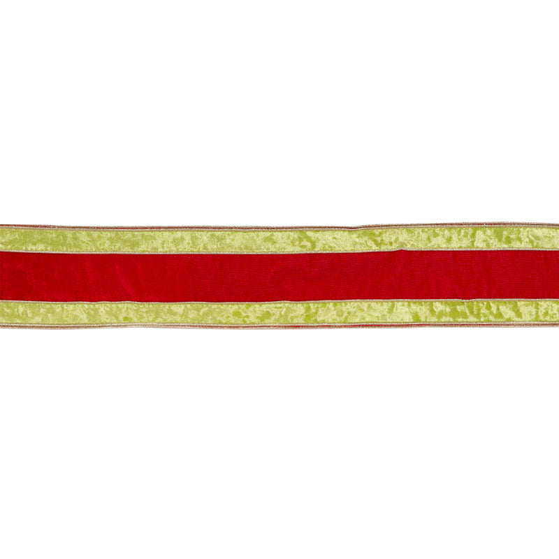 10cm Double Stripe Red And Gold Velvet Ribbon