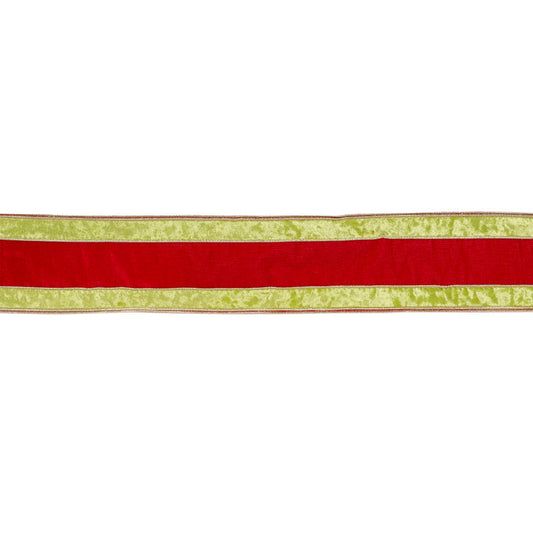 10cm Double Stripe Red And Gold Velvet Ribbon