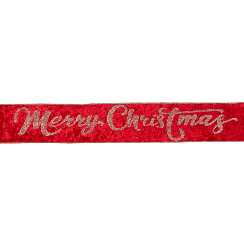10cm Red 'Merry Christmas' Velvet Ribbon