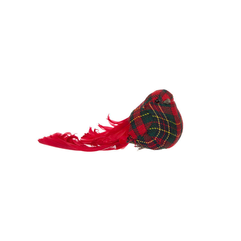 Fat Tartan Feather Clip Bird