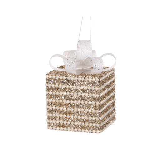 10cm Champagne And Pearl Glittered Gift Box