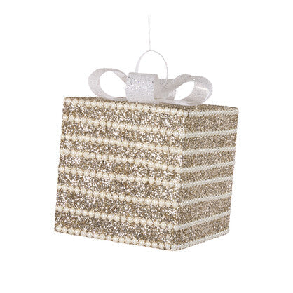 20cm Champagne And Pearl Glittered Gift Box