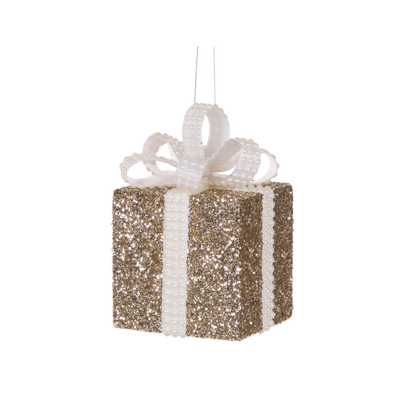 10cm Champagne And White Glittered Gift Box