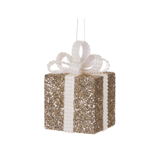 10cm Champagne And White Glittered Gift Box