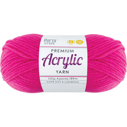 Acrylic Yarn 100g 189m 8ply - High Viz Pink