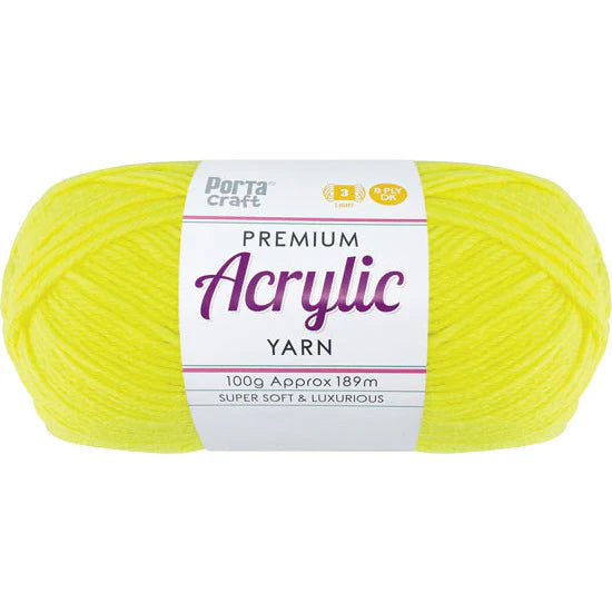 Acrylic Yarn 100g 189m 8ply - High Viz Yellow