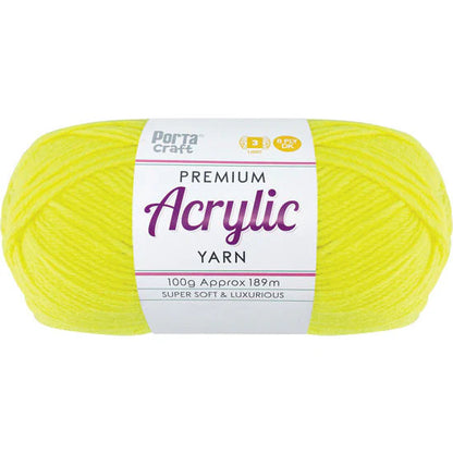 Acrylic Yarn 100g 189m 8ply - High Viz Yellow