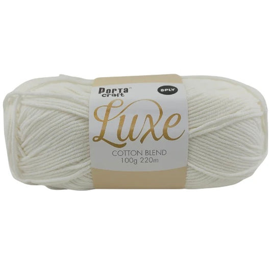 Luxe Cotton Blend Yarn 100g 220m 8ply - White