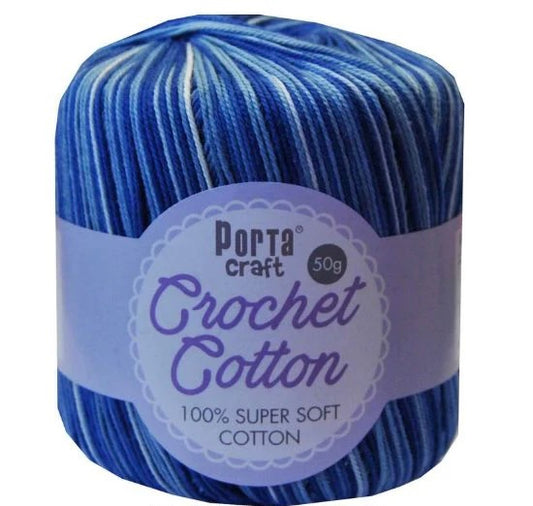 Crochet Cotton 50g 145m 3ply - Variegated Blue