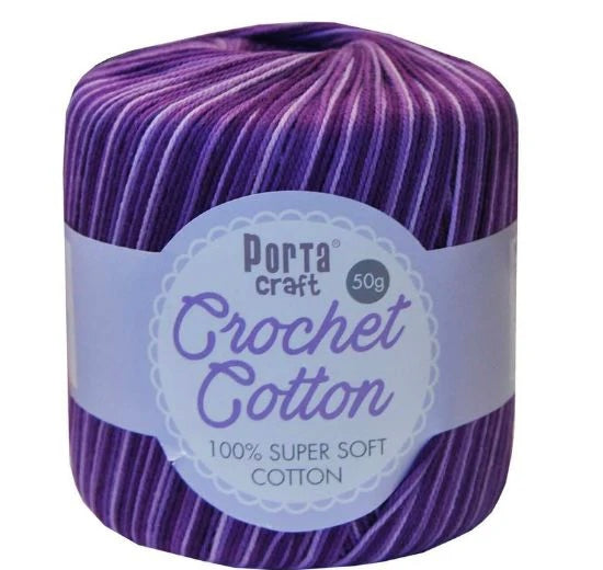 Crochet Cotton 50g 145m 3ply - Variegated Multi Purple