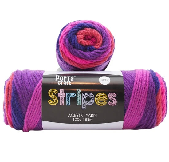 Stripes Acrylic Yarn 100g 188m 8ply - Flamenco