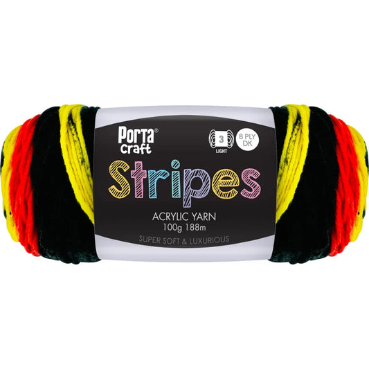 Stripes Acrylic Yarn 100g 188m 8ply - Black, Yellow, Orange Mix