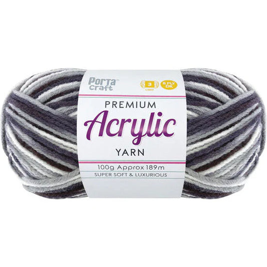 Acrylic Yarn 100g 189m 8ply - Variegated Charcoal
