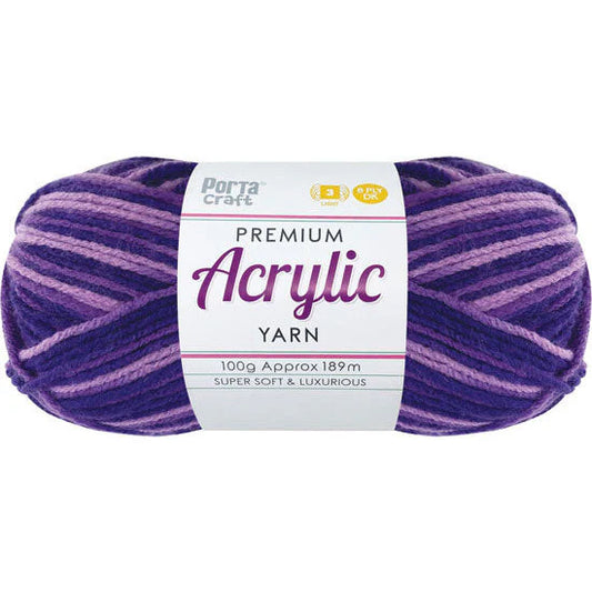 Acrylic Yarn 100g 189m 8ply - Variegated Purple Popper