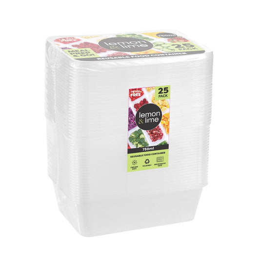 REUSABLE FOOD CONTAINER RECT 750ML VALUE 25PK