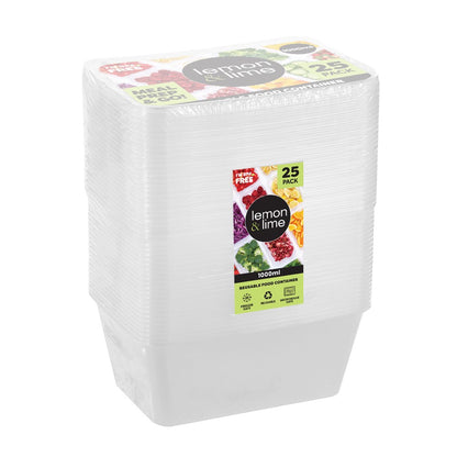REUSABLE FOOD CONTAINER RECT 1L VALUE 25PK