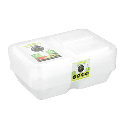 REUSABLE FOOD PREP CONTAINER 3 SECTION 8PK 1200ML