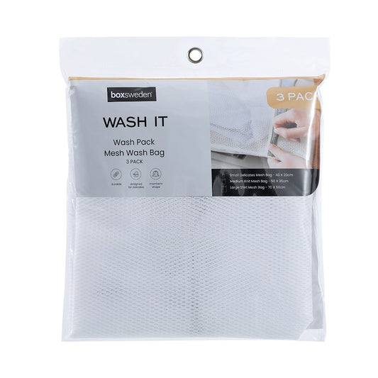 MESH WASH BAGS 3 ASSTD SIZE SML - 40X20CM / MED - 50X35CM LGE - 70X50CM