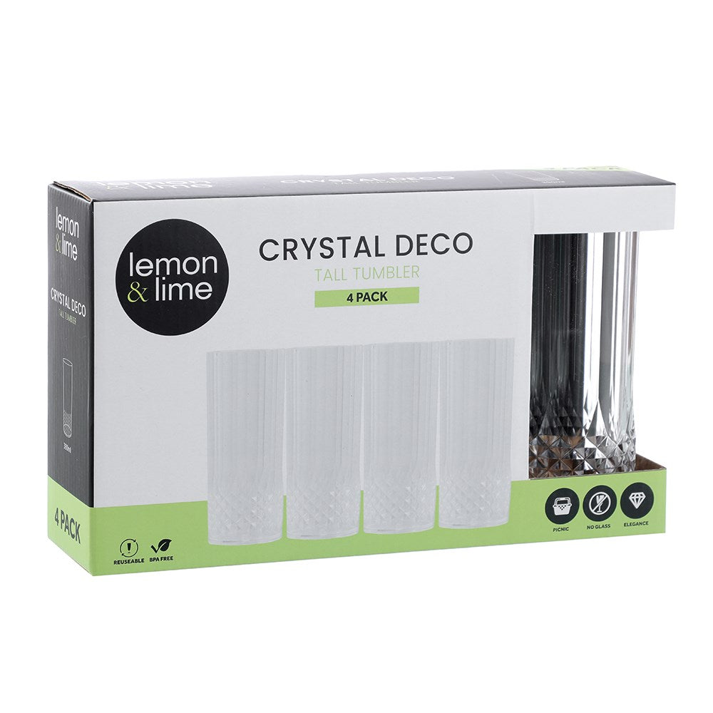 CRYSTAL DECO TALL TUMBLER 4PK 390ML
