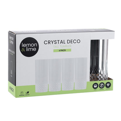 CRYSTAL DECO TALL TUMBLER 4PK 390ML